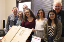 Jim Schoning ’65, Beverly Lynn ’65, George Watson, Emilia Rivera ’20, Talullah Plummer-Blanco ’19, Lexi Toney ’21, and Bill Bruns ’65 (left to right) share their student journalism experiences. (Photo by Nathan Jones '20)